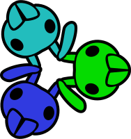 Bivouac Wiki's icon, 3 ant heads (teal, green, blue) in a circle